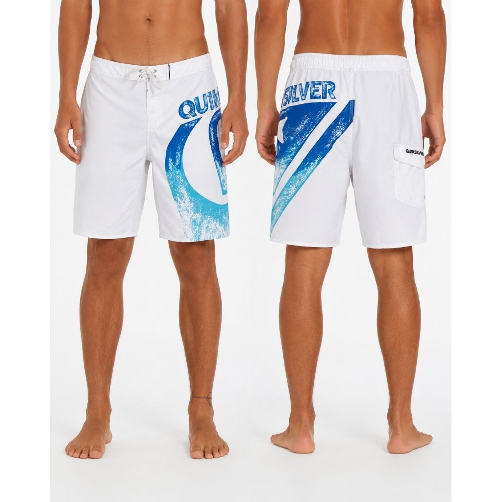 (กางเกงแบรนด์) Vintage Quiksilver Sportswear Mens White Wrap Around Big Blue Wave Logo Y2k Board Sho