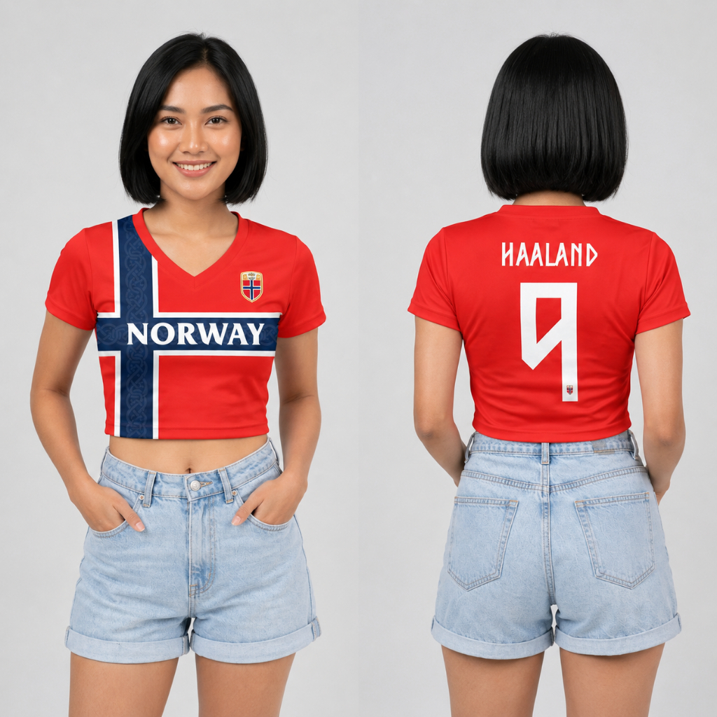 JERSEY CROP TOP V-NECK BODY FIT HAALAND 9 NORWAY
