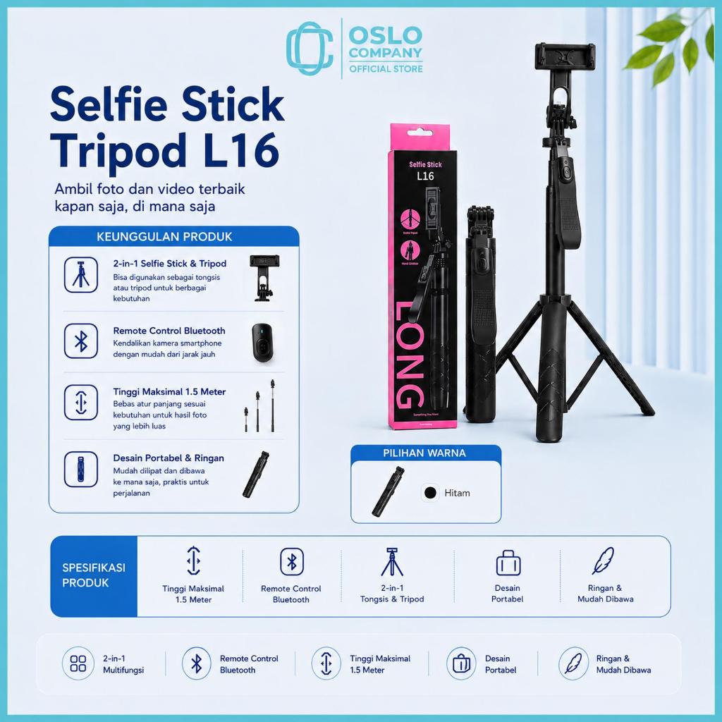 HP OSLO COMPANY - ORIGINAL L16 ขาตั้งกล้อง / ไม้เซลฟี่ รีโมท Bluetooth 360° ไม้เซลฟี่โทรศัพท์กล้อง G