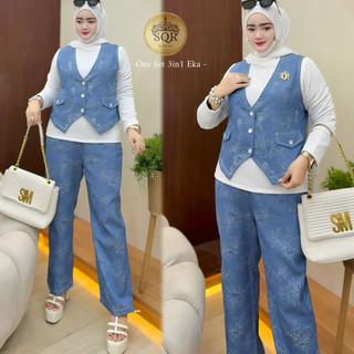 Uni Ara - One Set 3 in 1 ( EKA ) One Set Premium || Set Celana Wanita Kekinian