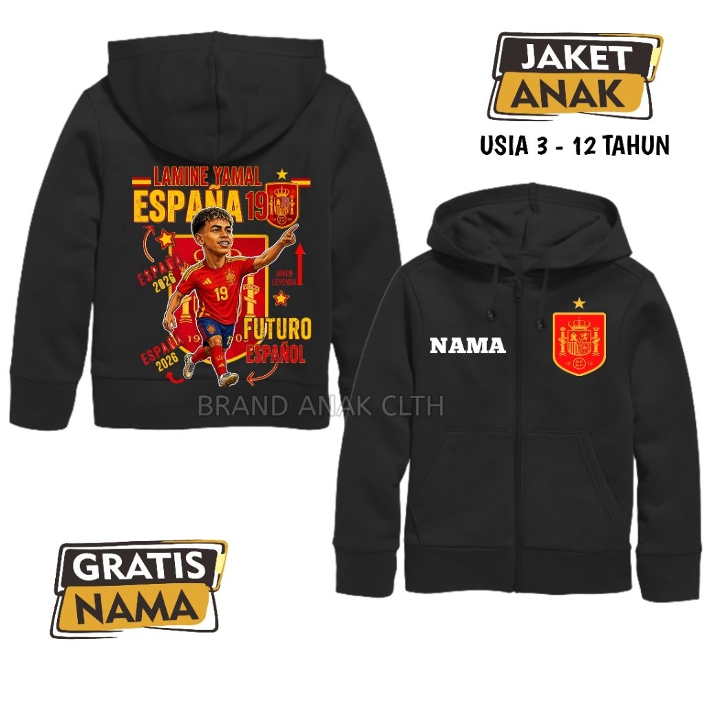 เสื้อแจ็คเก็ตเด็กมีฮู้ดซิปมีฮู้ดทีมชาติ Lamine Yamal - เสื้อแจ็คเก็ตสเปน Lamine Yamal ฟรี