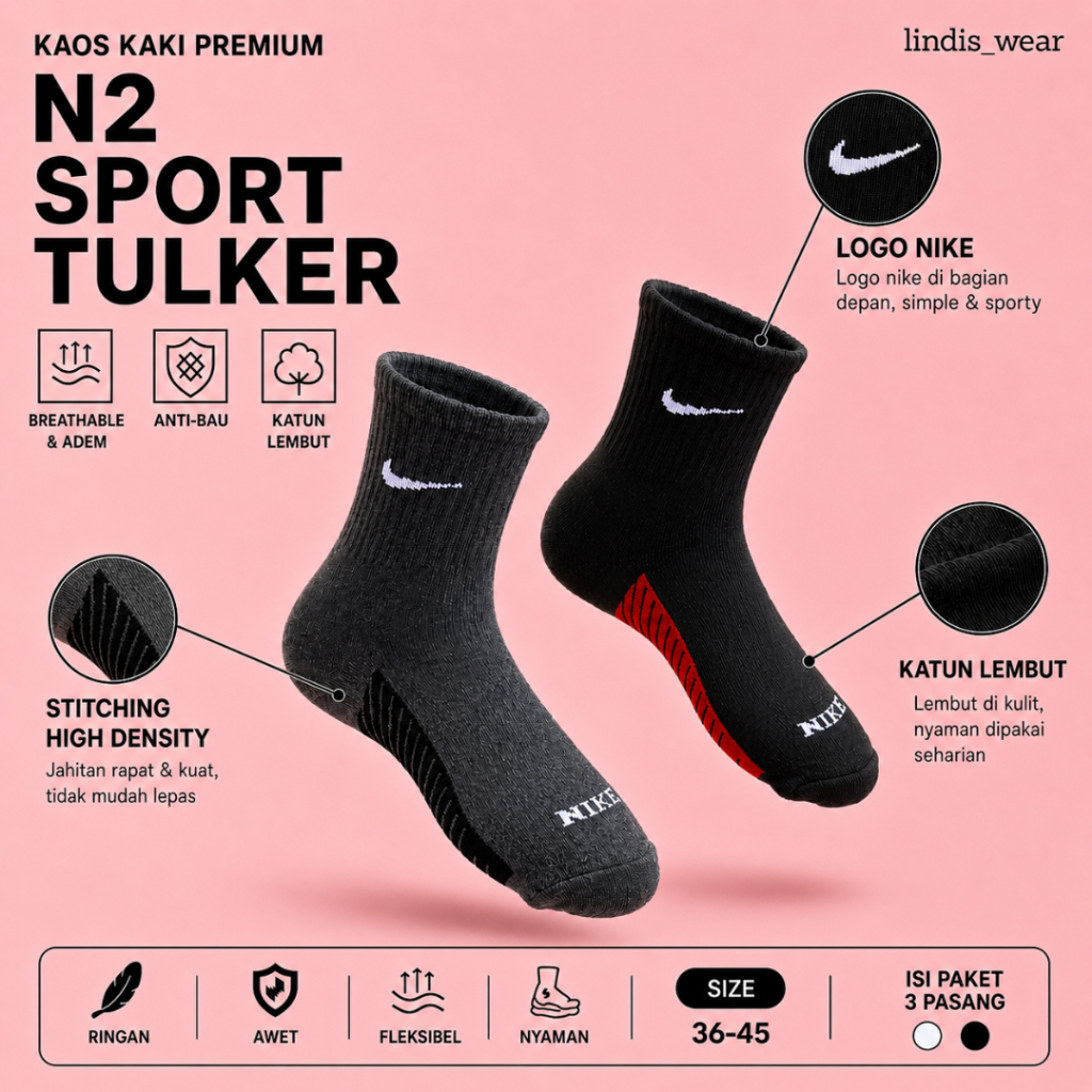 (3 PAIRS) UK35-45 ถุงเท้ายาวกระดูกแห้ง 3 ชั้น – สวมใส่สบายสําหรับกีฬา N2 TB900