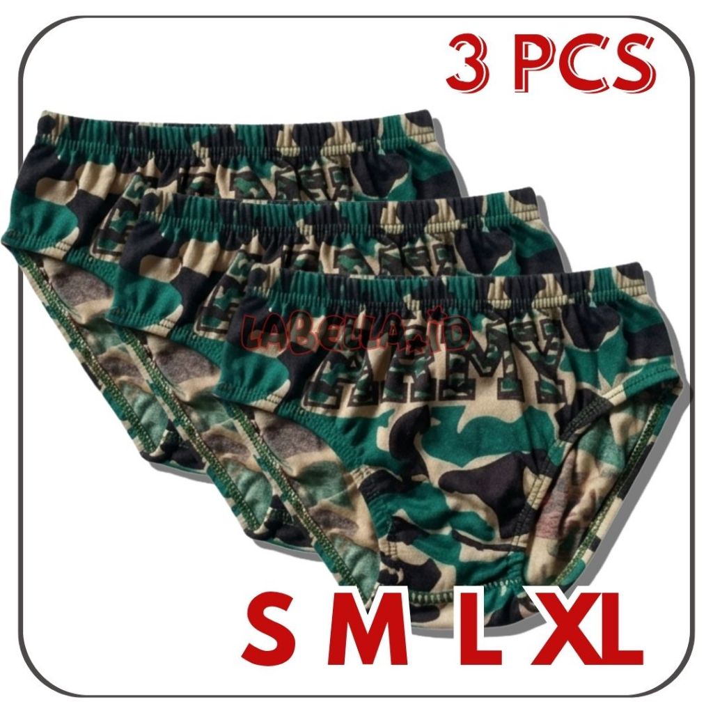 PACKAGE 3 ชิ้น กางเกงในเด็กชาย ซีดี สําหรับเด็กผู้ชาย อายุ 1 - 5 ปี Army/Doreng Motif LABELLA.ID