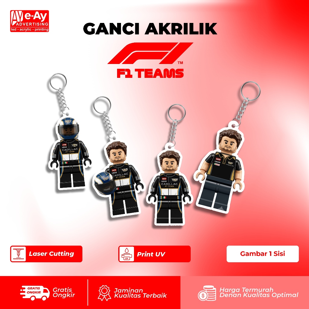 พวงกุญแจอะคริลิคระดับพรีเมียม ทนทาน – F1 Driver Lego Edition Sergio Perez Cadillac | เอยาดอร์ตี