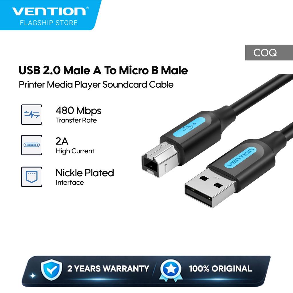 VENTION USB 2.0 A Male to Micro B Male Printer Cable 0.5M-5M PVC สีดํา