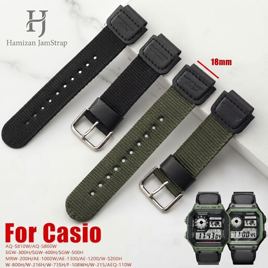 สายนาฬิกาผ้าใบ Casio AE-1000 AE-1100 AE-1200 AE-1300 สายนาฬิกาไนลอนผ้าแคนวาส