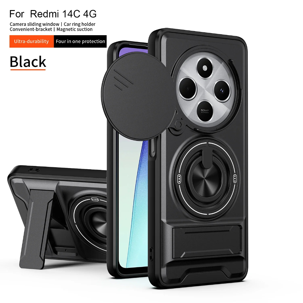 Redmi 14C / Poco C75 Case Softcase MAGNETIC ARMOR KICKSTAND Casing Case Hp Redmi 14C / Poco C75