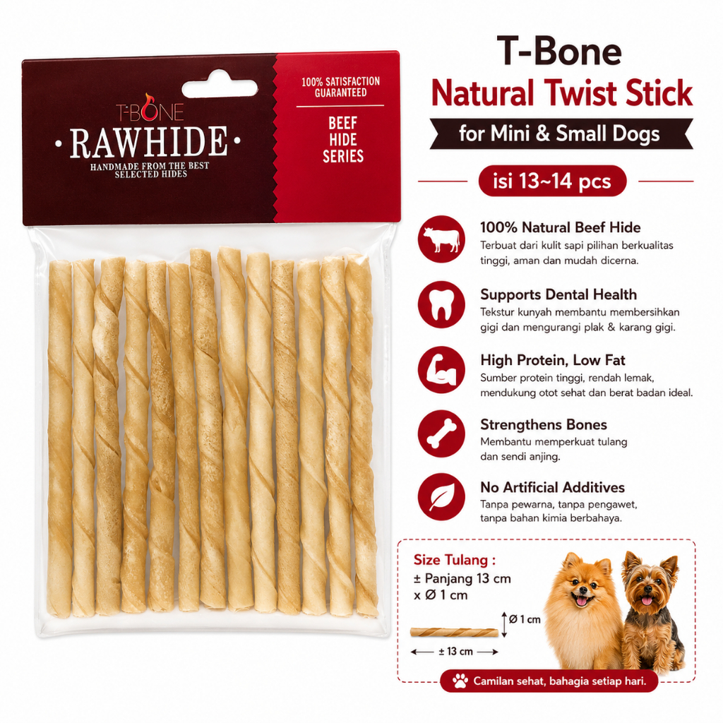 T-Bone Natural Twist Stick 13-14pcs สําหรับ Mini & Small Dogs ขนาด 13x1 ซม. - ขนมสุนัขธรรมชาติ Twist