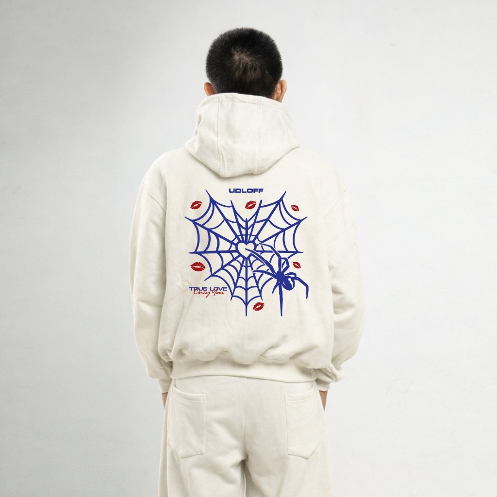 LOKAL Udloff Hoodie Boxy Broken White Spider Oversize Unisex/Mens Boxy Zipper Hoodie/Local Brand Hoo