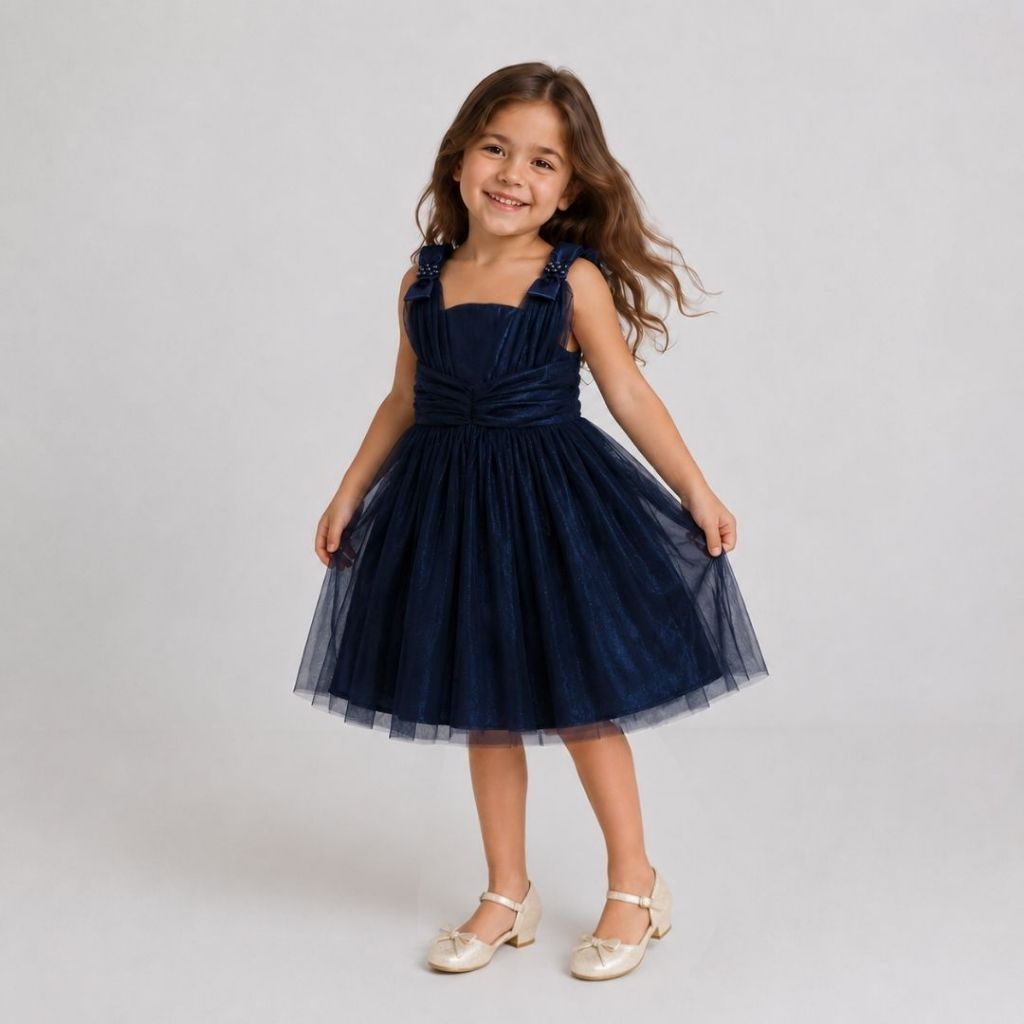 [ AMBER ] 2-8T Valeria Dress Tulle Party Ribbon Luxury Girls Navy MA71