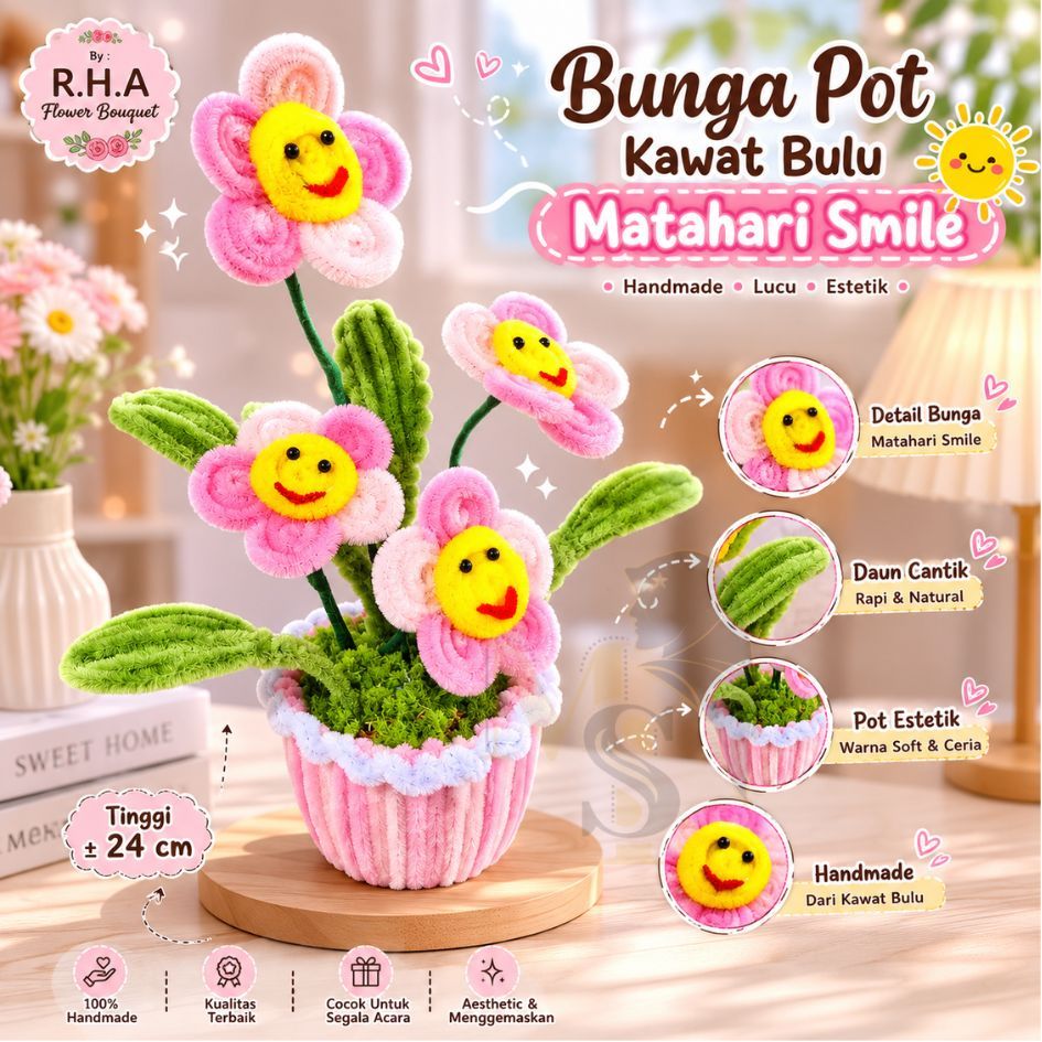 MATAHARI Wire Flower Pot Pipe Cleaner Flower SMILE | ดอกทานตะวัน | ดอกทิวลิป | CACTUS CACTUS