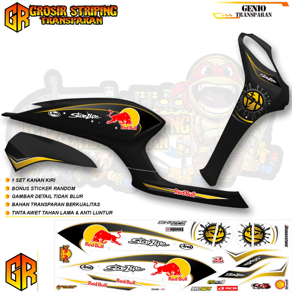 แถบการซื้อขาย GENIO |HONDA GENIO 110 | พรีเมี่ยมคุณภาพชัดเจน |สติ๊กเกอร์ WHOLESALE | MOTIP REDBULL C