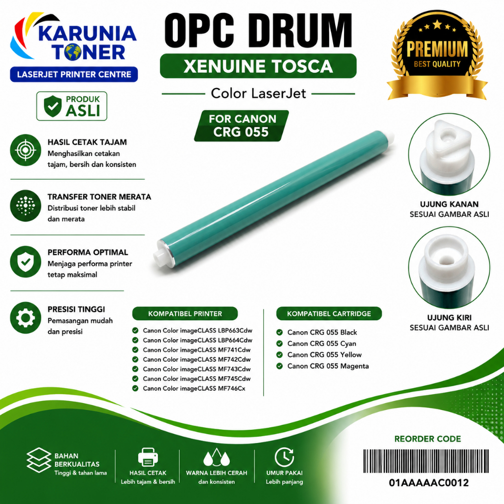 OPC DRUM XENUINE TOSCA สี LaserJet Canon CRG 055 Canon สี imageCLASS LBP663Cdw LBP664Cdw MF741Cdw MF