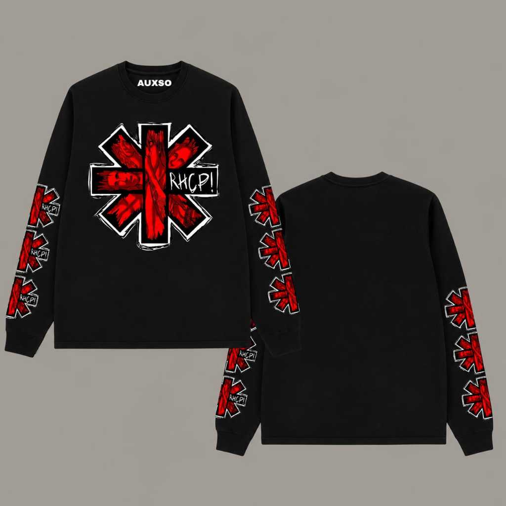 Auxso Clothing Long Sleeve Rib RHCP LOGO เสื้อยืด Band Combed วัสดุ 24s