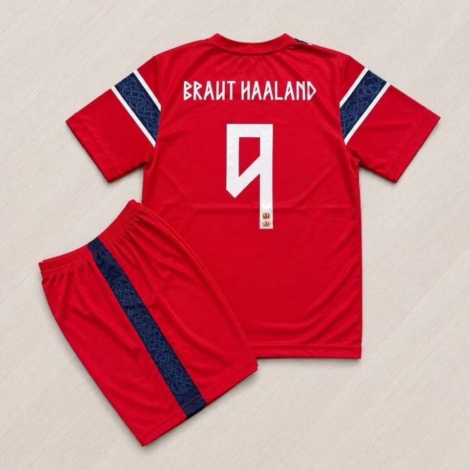 Norwegia Erling Braut HAALAND ชุดฟุตบอลเด็ก / Norwegia 2026 เสื้อฟุตบอลเด็ก / Anti-Fade Sublimation 