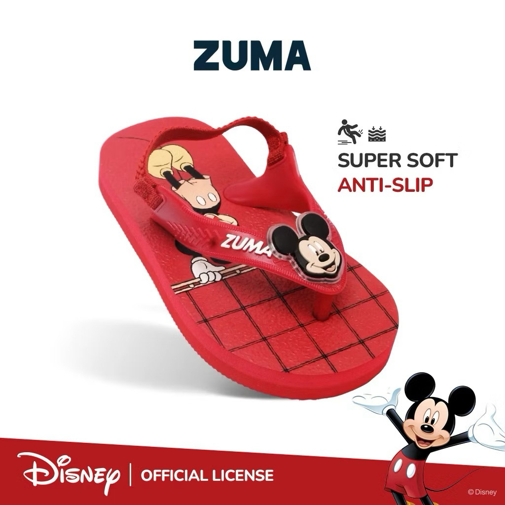 ZUMA Baby Disney Collection Mickey 1 รองเท้าแตะเด็กสีแดงยางกันลื่นฝาหลัง Flip Flops