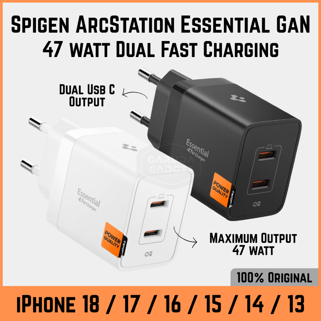 Fast อะแดปเตอร์ชาร์จ iPhone 18 17 16 Pro Max Spigen ArcStation Essential 47w Dual Port Output Usb C 