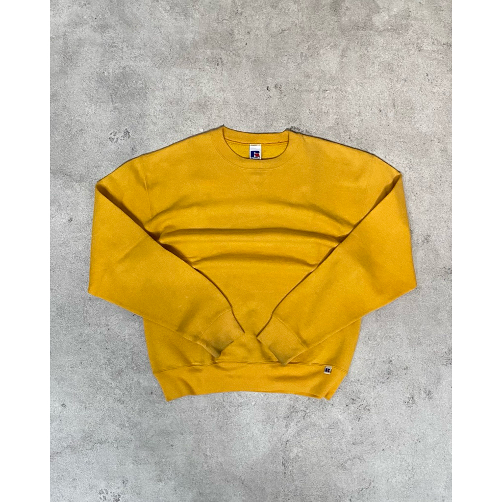 2000s Vtg Russell Athletic Yellow Blank Boxy Sweatshirt