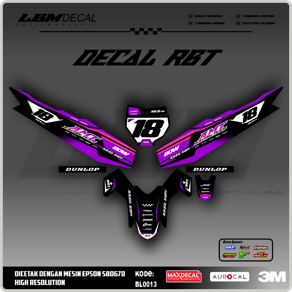 RBT/GTX VEGA R NEW Variation Sticker ล่าสุด RBT Modified Duck Striping Sticker รหัส BL0013