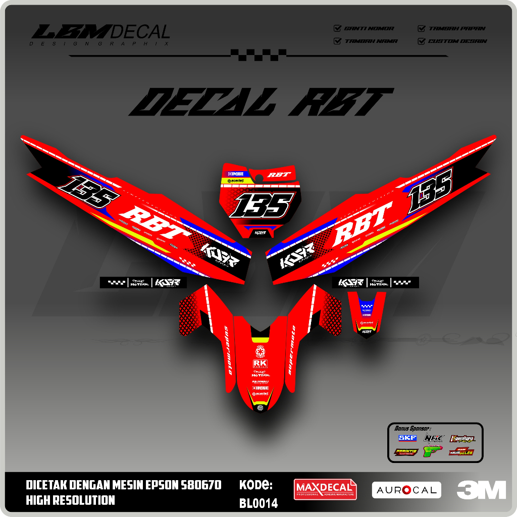 RBT/GTX VEGA R NEW Variation Sticker ล่าสุด RBT Modified Duck Striping Sticker รหัส BL0014
