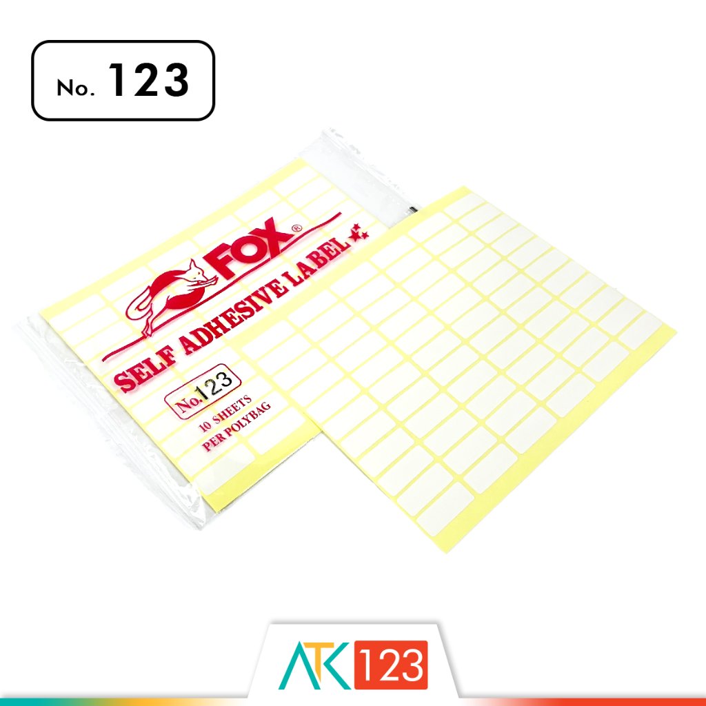 กระดาษสติ๊กเกอร์ Fox / Label No. 123 ขนาด 12 x 30 มม. (สี่เหลี่ยม)