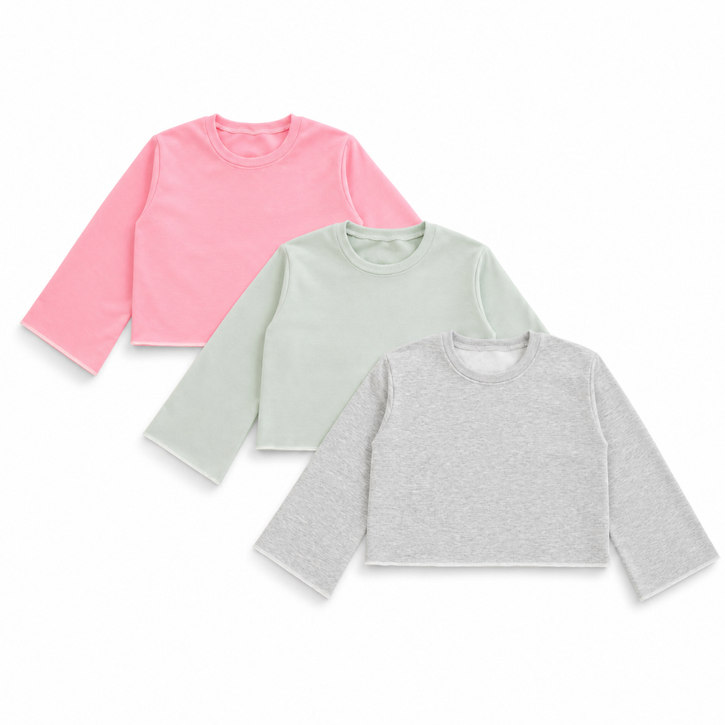 Axxon Crewneck เสื้อกันหนาว Croptop สําหรับเด็กผู้หญิงแขนยาวอายุ 4-11 ปี Premium Plain Tops สําหรับเ