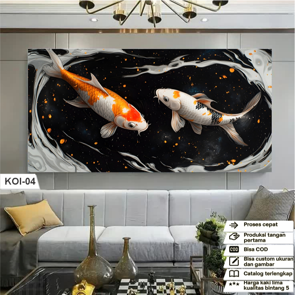 3D KOI FISH WALL DECORTIVE STICKERS / PREMIUM THICK VIYNL WALLPAPER / LIVING ROOM AND ROOM STICKERS