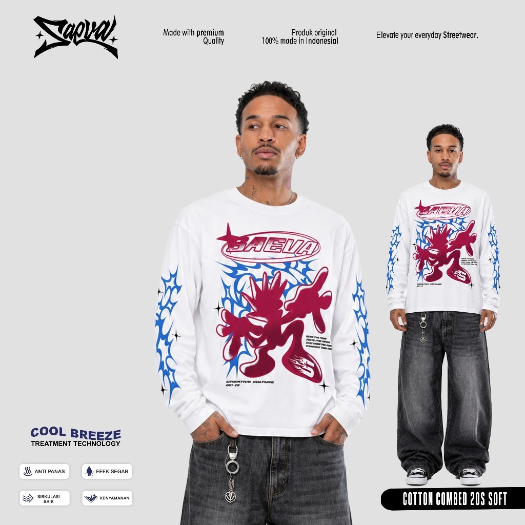 SAEAVA เสื้อแขนยาว Boxy | เสื้อยืดแขนยาว | แขนยาว Oversize Boxy | เสื้อยืด Unisex | CYBER CYBER CYBE