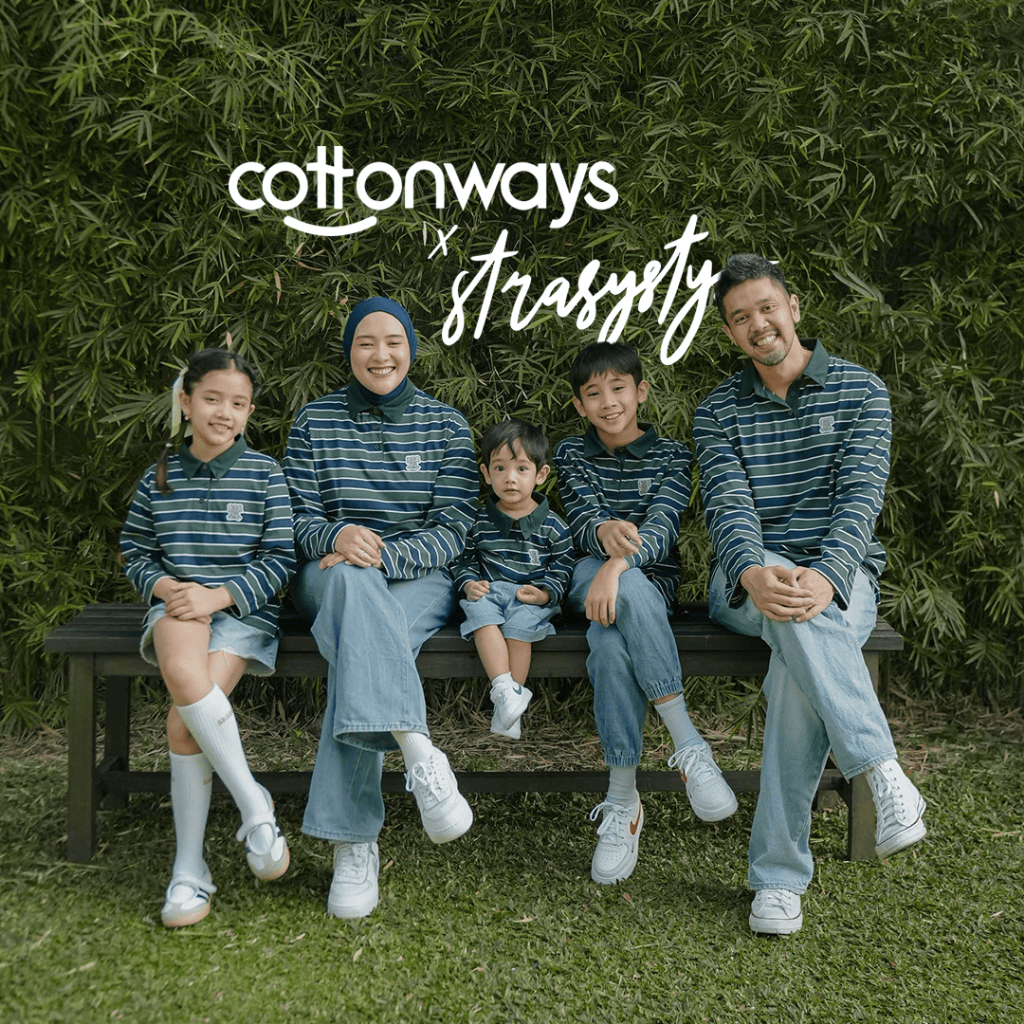 COTTONWAYS X STRASYSTY | Sean Polo Stripe Family Series วัสดุสีเอเวอร์กรีนสําหรับผู้ใหญ่และเด็กทําจา