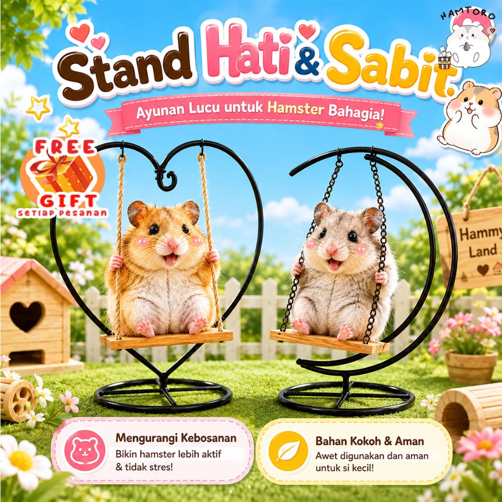 Hamtoro Heart & Crescent Stand - Premium Anti-Rust Hamster Swing Aesthetic Cage Toy Accessories