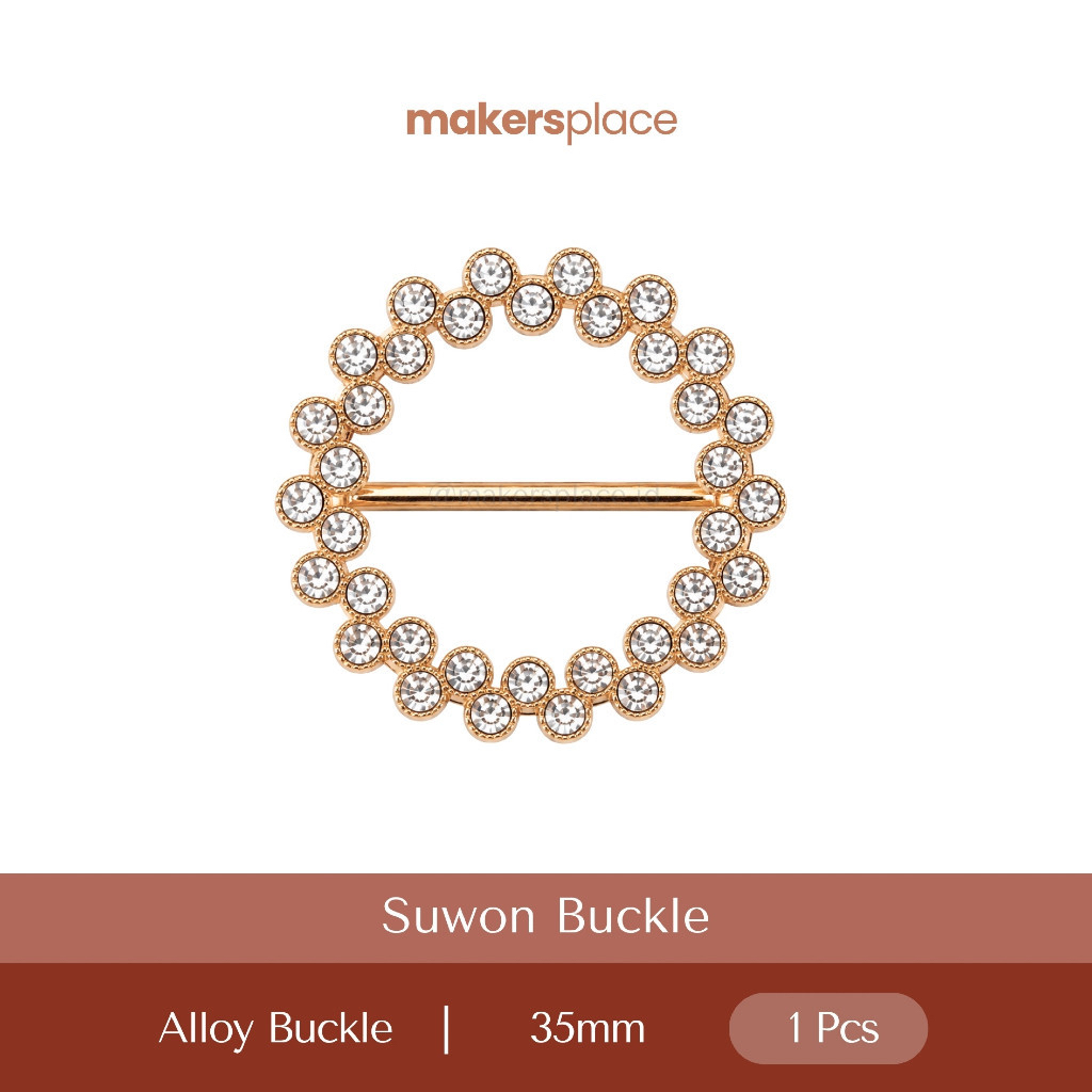 MAKERSPLACE เข็มขัดโลหะผสมหัวเข็มขัดหรูหราคริสตัลรายละเอียด Rhinestone Gold Suwon หัวเข็มขัด 35 มม.ป