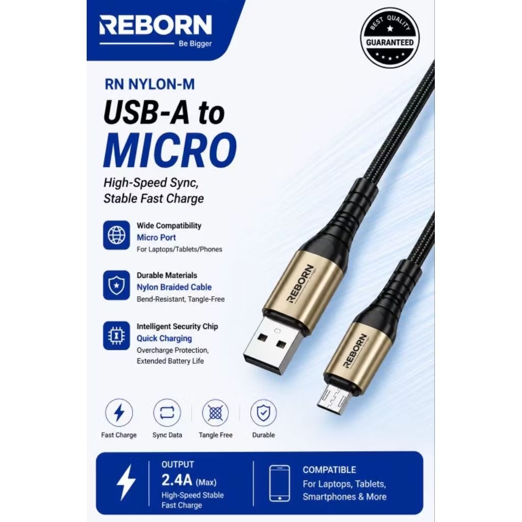 RN-NYLON micro usb/type c/lightning/c to c/c to lightning fast charge reborn data cable