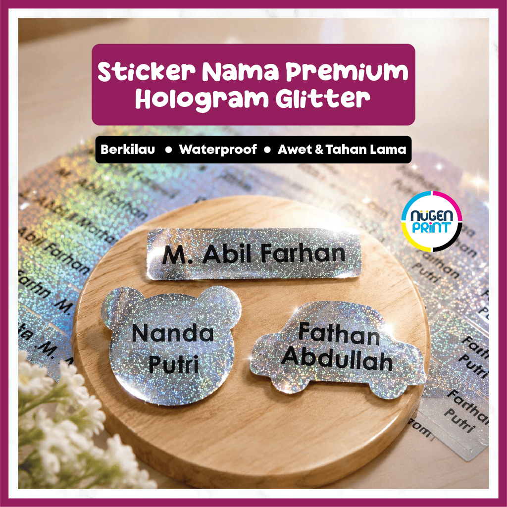 NugenPrint Premium Glitter Hologram Name Sticker กันน้ํา Hologram Name Label Sticker