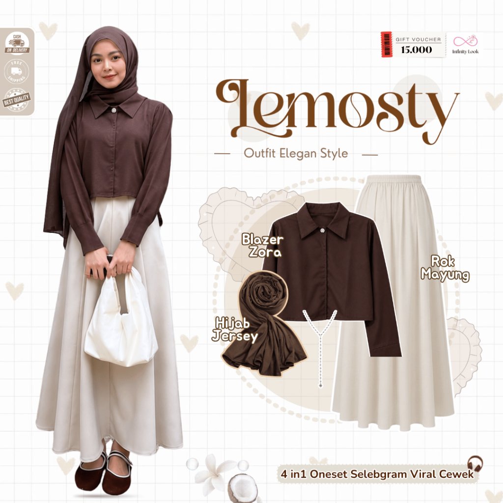 One Set Mahogany 4in1I Hijab + Klaung + Blazer + Skirt I One Set Womens Casual Elegant - LP 280