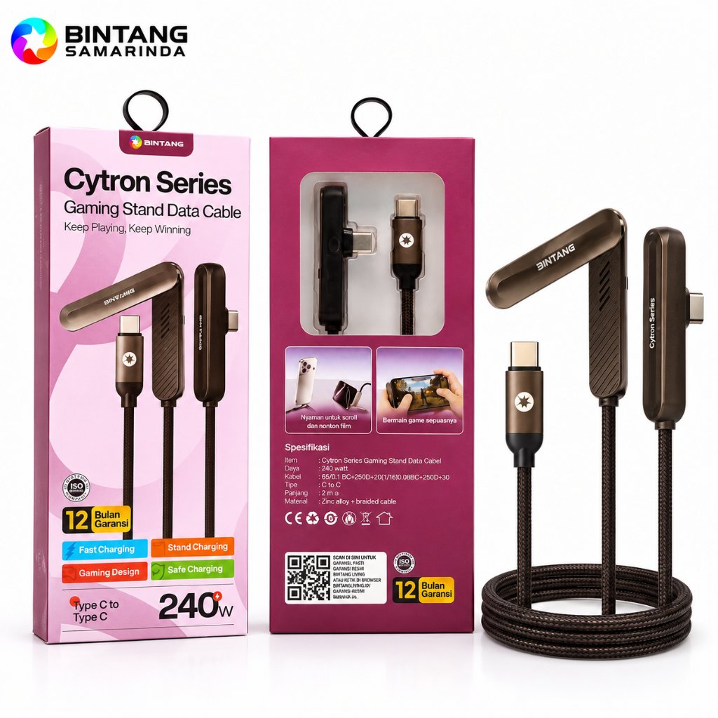FAST CHARGING CABLE TYPE C TO TYPE C BINTANG 1.2M CYTRON GAMING STAND SERIES 240W