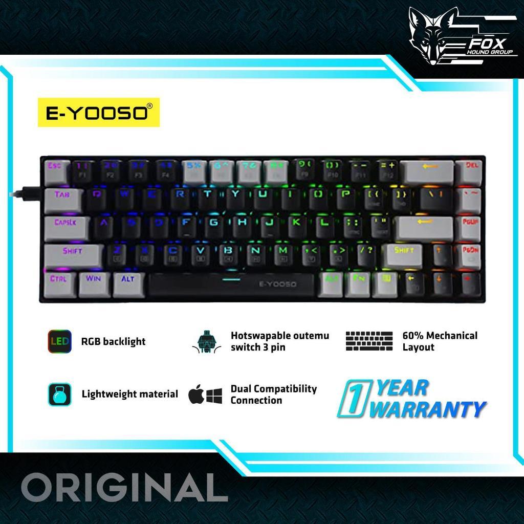 E-YOSO 686 RGB MECHANICAL KEYBOARD 68KEY, BLACK GREY KEYCAPS, เคสสีดํา