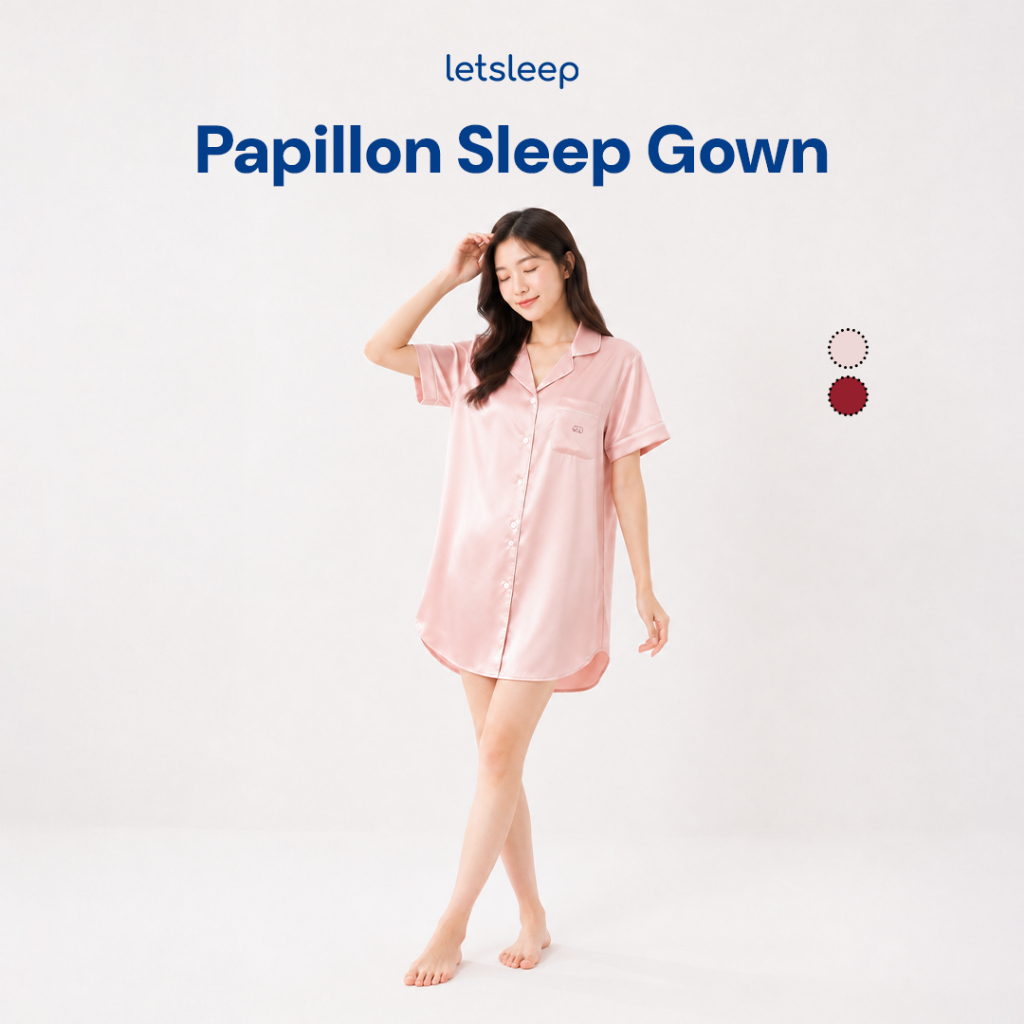 LETSLEEP Papillon Sleep Dress | Premium Womens Satin Daster Short Sleeve / Long Sleeve | นอนหลับสบาย