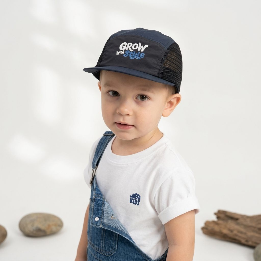หมวกเด็ก Waffiakids 5-Panel พร้อมคอติฟปัก วัสดุทาสแลน ไล่แมลงมีสไตล์ - GWS