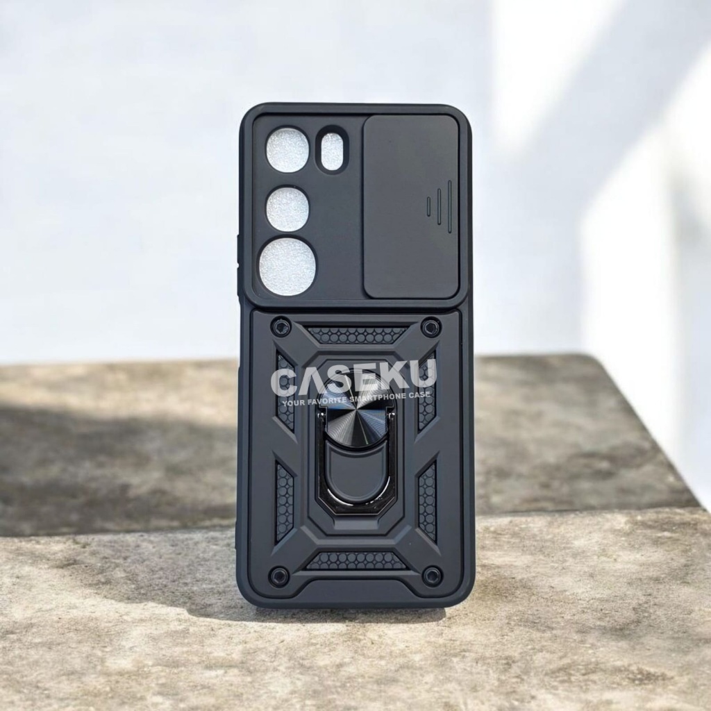 Vivo Y19S Vivo Y19S Pro Case Armor Slide Protect Camera Case Robot Black Slide Camera + RingStand Ca