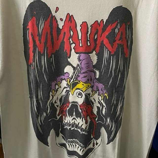 (76x57 ซม.ไม่มีดึง) MNWKA Mishka streetwear art skull eagle เสื้อยืดสีดําปีก