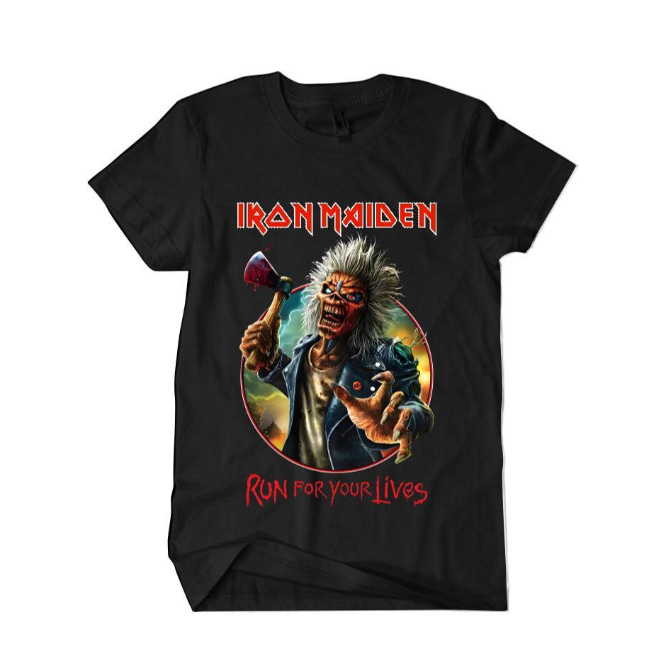 Brother Iron Maiden Run สําหรับชีวิตของคุณแขนสั้นผ้าฝ้ายสีดํา 24s เสื้อยืด Unisex