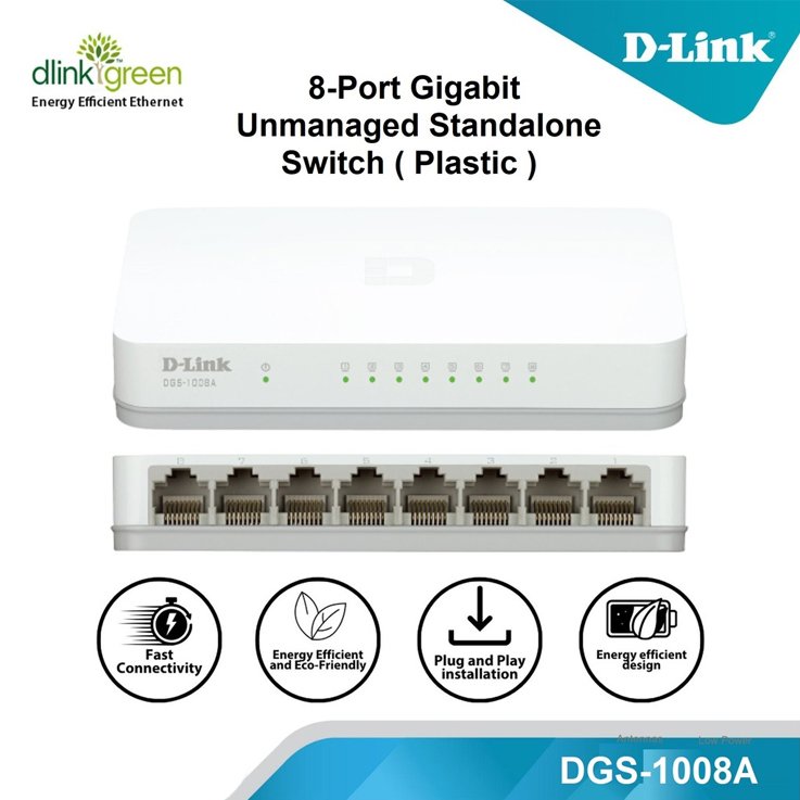 D-LINK DGS-1008A ฮับสวิตช์เดสก์ท็อป Gigabit Easy 8 พอร์ต
