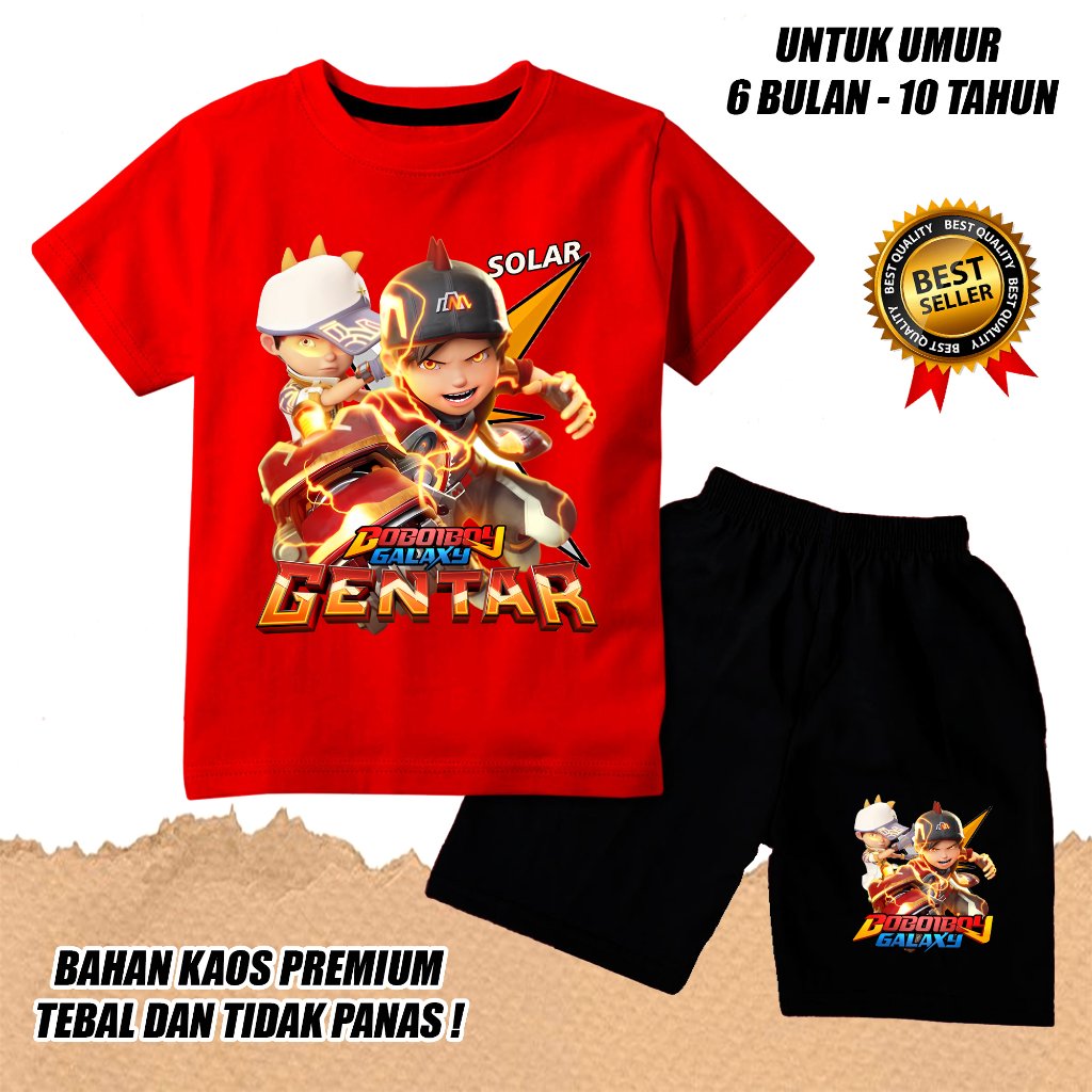 KATUN Boboiboy gangar solar ชุดเสื้อยืดชาย วัสดุผ้าฝ้าย 1-10 ขวบ สีดํา