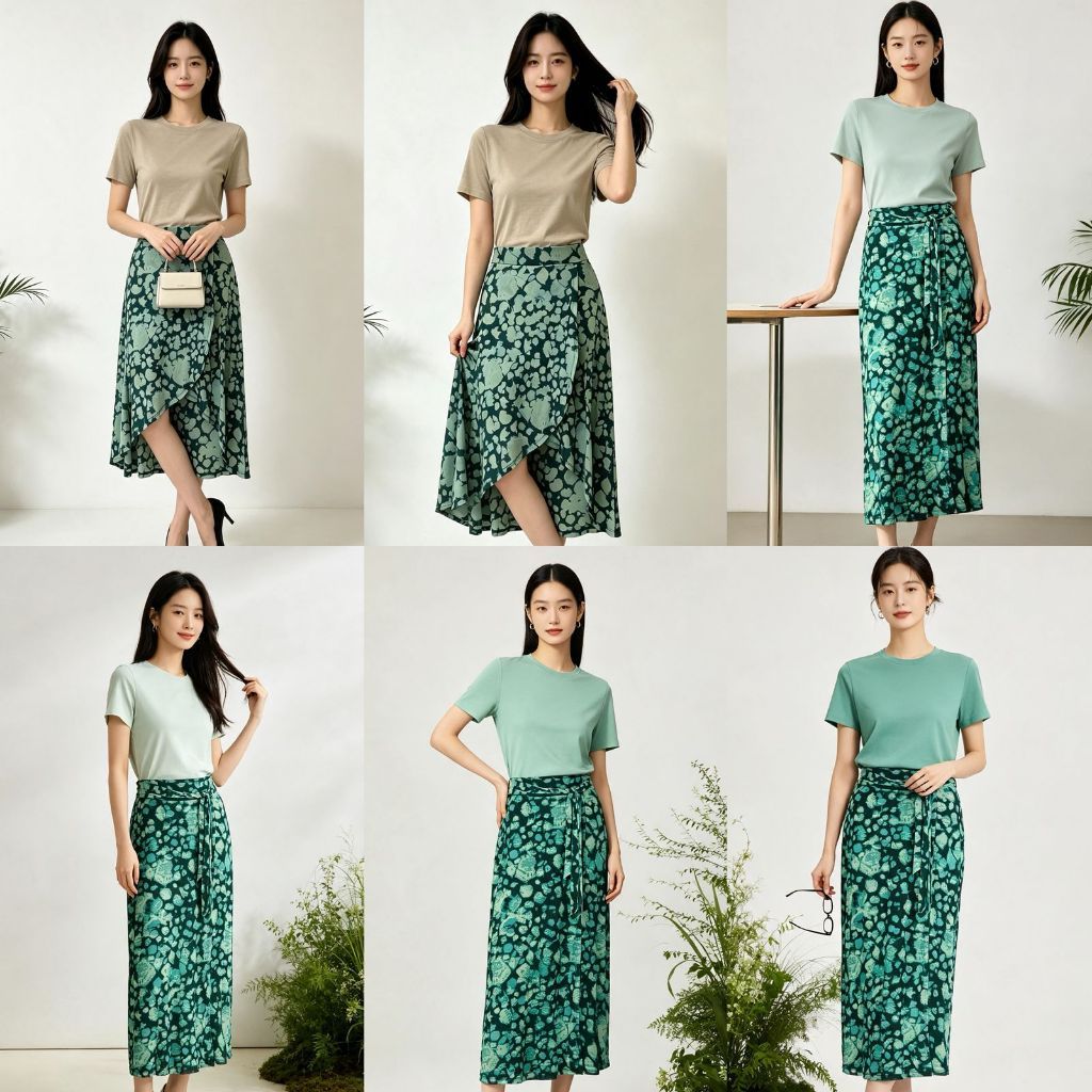 HIJAU FOURING GREEN PATTERN กระโปรงสตรี R18