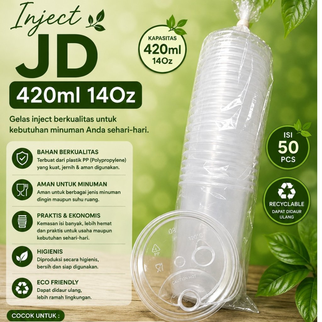 JD 420ml 14Oz Inject Cup 1 Pack บรรจุ 25 ชิ้น (ราคาแก้วเท่านั้น ไม่มีฝา) (ต้องซื้อพร้อมฝาปิด)