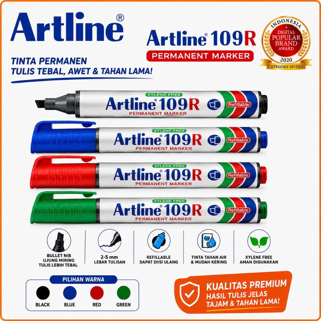 HIJAU MERAH [ชิ้น] ARTLINE EK-109R PERMANENT MARKER BLACK / BLUE / RED / GREEN
