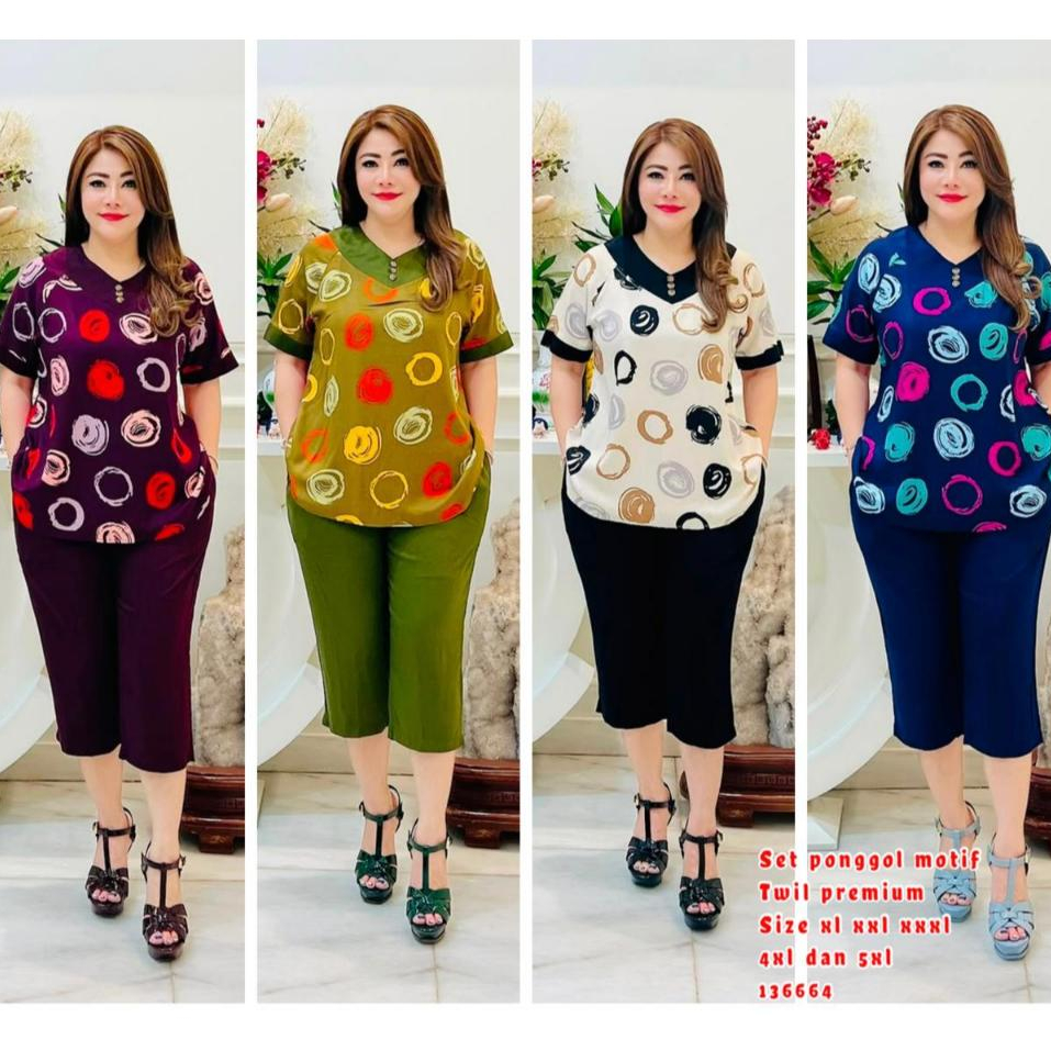 J-11 FASHION *136 Womens 7/8 Ponggol Set Premium Twill วัสดุปุ่มผสม JUMBO Size*