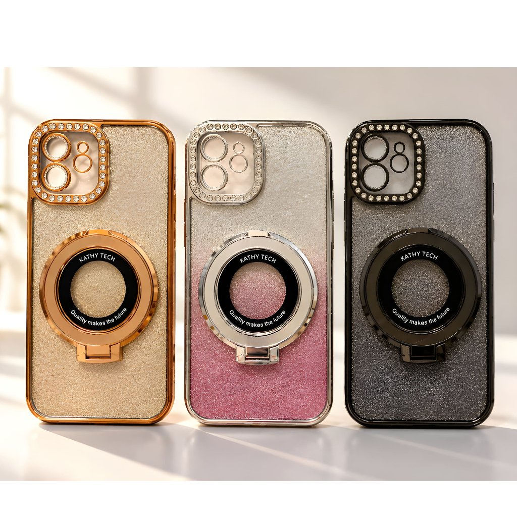 เคสสําหรับ Iphone 16 16e 16 pro 16 pro max 16 plus ปลอกฝาหลังพร้อมขาตั้งชุบไล่ระดับหรูหราประกาย - 1,
