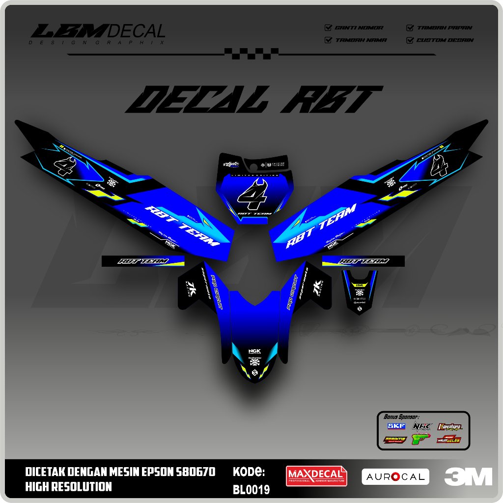 RBT/GTX VEGA R NEW Variation Sticker ล่าสุด RBT Modified Duck Striping Sticker รหัส BL0019