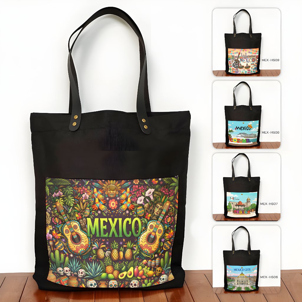 กระเป๋าผ้าแคนวาสสีดํา Pocket Mexican ของที่ระลึก Totebag ของที่ระลึกเม็กซิกัน